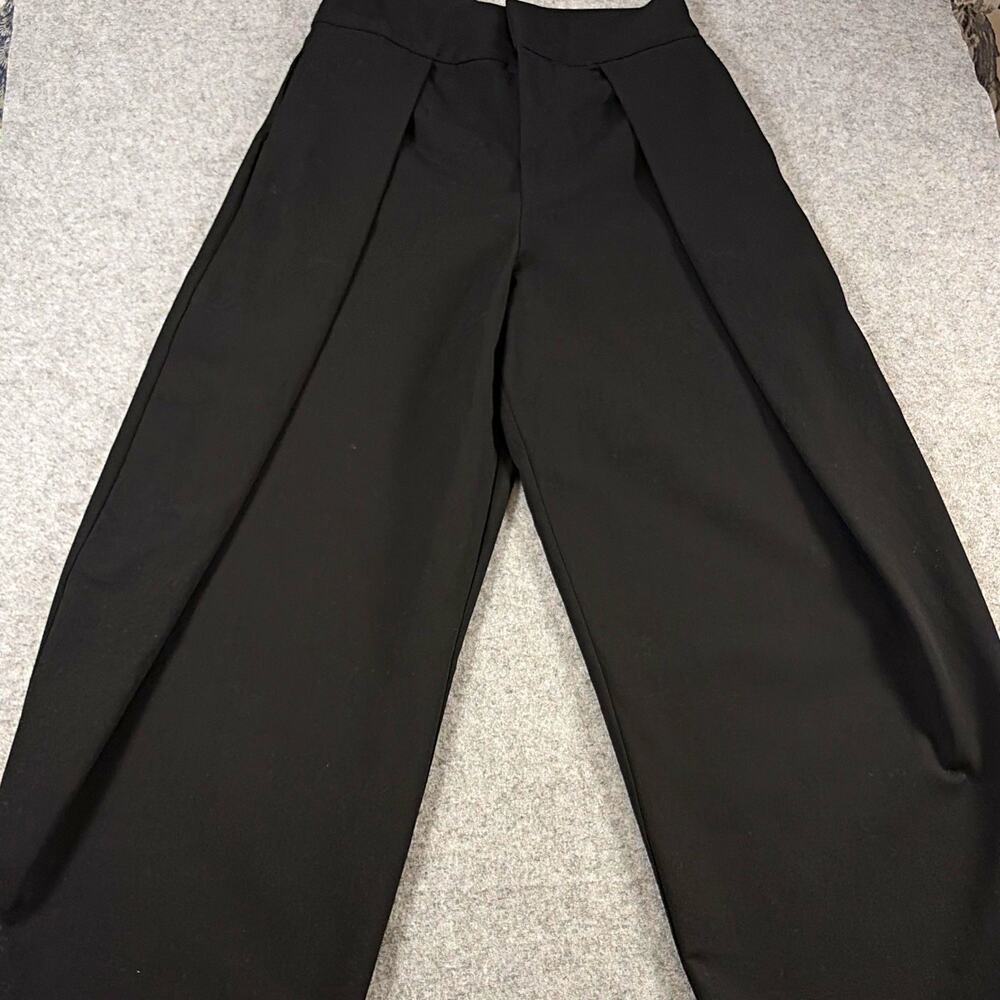 ZARA Black Pleated High Rise Wide Leg Dress Pants Size S Pockets 28in